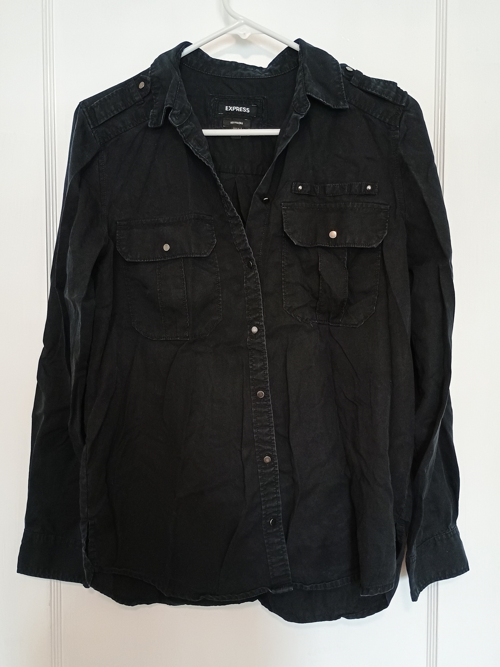 Express Boyfriend Black Utility Button Up Shirt